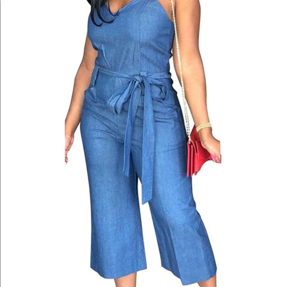 denim capri jumpsuit